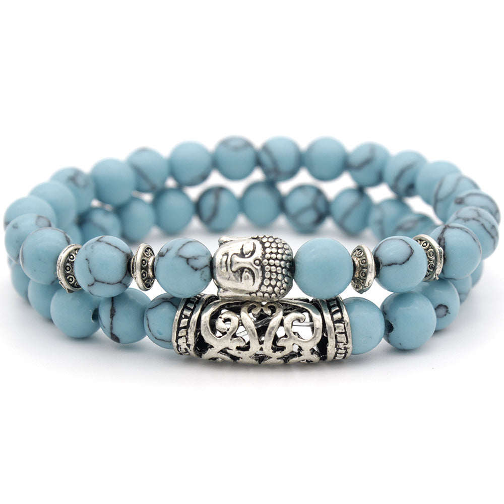 Pulsera de cuentas de múltiples cuentas de múltiples círculo de la cabeza de roca volcánica.
